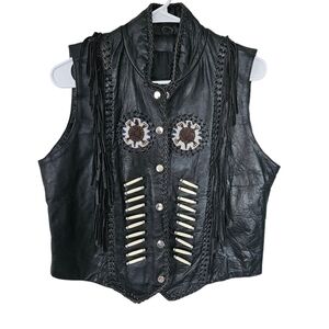 Black Leather Fringe Vest